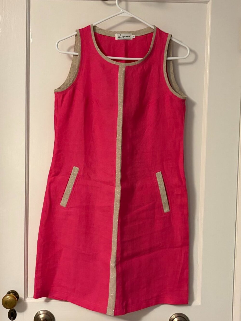 iLinen 100% linen mini dress size small hot pink pockets preppy summer beachy